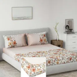 DDecor Pink Cotton 145TC Floral Print Bedsheet with 2 Pillow Cover-picture-36