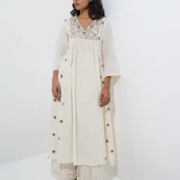 Utsa by Westside Off-White Embroidered A-line Cotton Kurta-picture-47