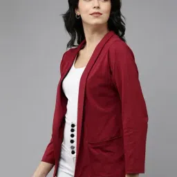 Kryptic Maroon and Dark Brown Cotton Solid Open Front Shrug with Pockets, Pack of 2 image 4