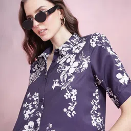 DressBerry Floral Print Puff Sleeves Shirt Style Top-image-48