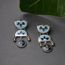 Fida Meenakari Metal Beaded Blue Dangler Earrings-picture-10