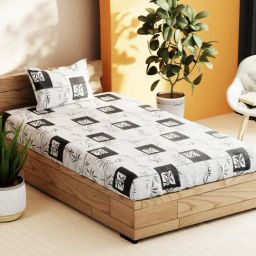 Bianca Sienna Grey Cotton Geometric 144 TC Single Flat Bedsheet with 1 Pillow Cover-picture-3