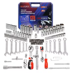 Yataforce 125 Pcs Socket Kit with Ratchet Wrenches Chrome Vanadium Steel 1/2 Inch (12.7 mm) Size Silver for Home, Garage & Auto Repairs Use-picture-38