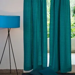 Fabindia Home Deepali Teal Cotton 9 ft Long Door Curtain-picture-22