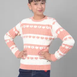 Crimsoune Club Kids Peach Embellished Full Sleeves Sweater-image-95
