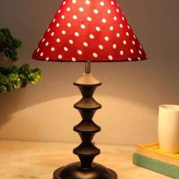 Homesake Red & Black Metal Pillar-Shaped Table Lamp With Fabric Shade-picture-28