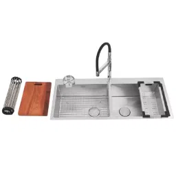 Jayna Combo Series Double Bowl Kitchen Sink Satin with Faucet & Accessories 45x20 Inch, COMBO -08A-picture-12