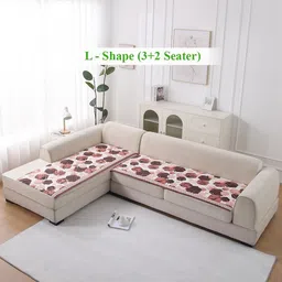 HOKIPO LiefNest Red 2 Pc Printed Velvet L Shape 5 Seater Sofa Cover Mat with Foam Filling-picture-26