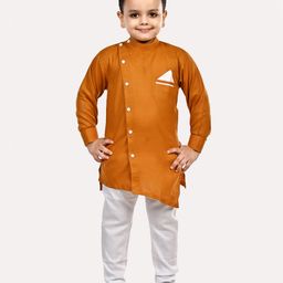 Superminis Full Sleeves Solid Kurta Pyjama Set - Mustard Orange-picture-16