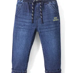Babyhug Cotton Spandex Full Length Solid Colour Stretchable Jeans with Draw Cord - Blue-picture-24