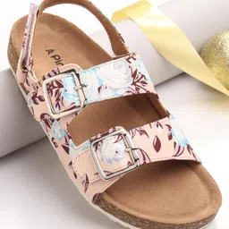 Pine Kids Casual Wear Sandals with Velcro Belt Closure Floral Print - Beige-picture-19