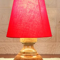 Devansh Red cotton Natural Wood Table Lamp image 1