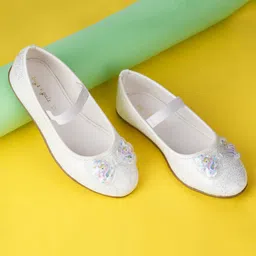 boyz n galz Shimmer Bow Applique Detailed Ballerinas - White-picture-24