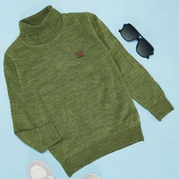 Pantaloons Junior Full Sleeves Solid Sweater - Olive Green-picture-36