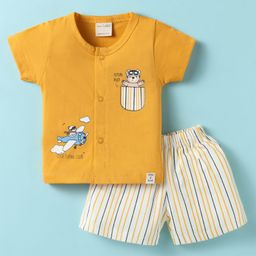 CUCUMBER Sinker Knit Half Sleeves Shorts Night Suit with Bear Print - Yellow-picture-6