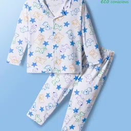 Babyoye 100% Cotton Single Jersey Knit Full Length Co-ords Night Suit With Animal Print - White-picture-13