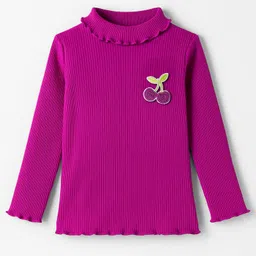 Babyhug Single Jersey Knit Full Sleeves Turtle Neck Winter T-Shirt with Cherry Embroidery - Violet image 1
