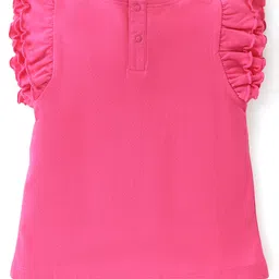 Babyhug 100% Cotton Knit Frill Sleeves Top with Rabbit Graphics - Pink image 2