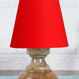 Devansh Red cotton Natural Wood Table Lamp image 2