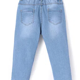 Babyhug Denim Full Length Jeans With Stretch & Text Embroidery - Blue image 2