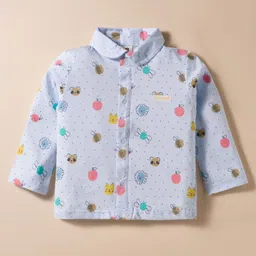 ToffyHouse Knitted Full Sleeves Co-Ord Night Suit With Bee & Butterfly Print - Light Blue image 2