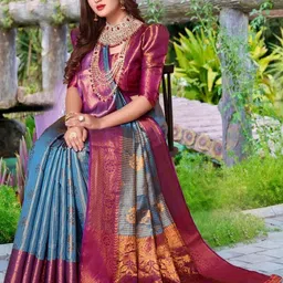 AKSH FASHION Blue Silk Blend Sarees-picture-30