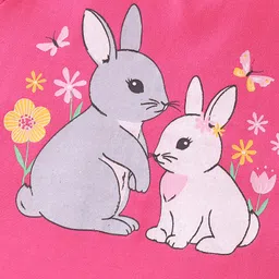 Babyhug 100% Cotton Knit Frill Sleeves Top with Rabbit Graphics - Pink image 3