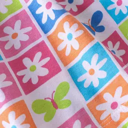 Babyhug 100% Cotton Knit Frill Sleeves Checks & Floral Printed Frock Style Onesie - Multicolour image 3