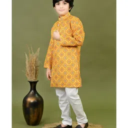 BT DEZINES Cotton Woven Full Sleeves Bandhani Designed Kurta & Pyjama Set - Mustard Yellow image 4