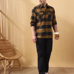 Dennis Lingo Men Relaxed Fit Spread Collar Tartan Checked Cotton Casual Shirt image 3