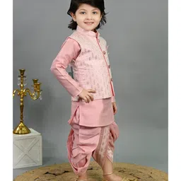 BT DEZINES Cotton Silk Woven Full Sleeves Sequin Embellished Kurta Dhoti Set With Jacket - Pink image 5