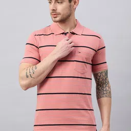 Duke Striped Polo Collar Pockets Cotton T-shirt-image-62
