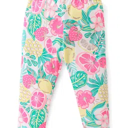 Babyhug Cotton Lycra Full Length Leggings with Floral & Polka Dots Print Pack of 3 - Pink Green & Yellow image 5