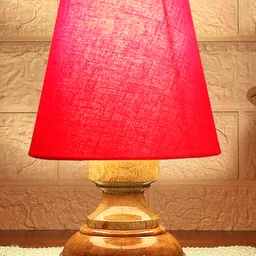 Devansh Red cotton Natural Wood Table Lamp image 5