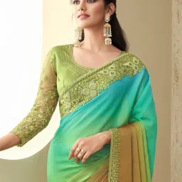 Saree Mall Green Embellished Saree With Unstitched Blouse image 2