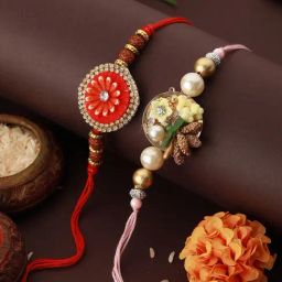 Saraf RS Jewellery Kundan & Pearl Beaded Statement Rakhi with Roli Chawal - Set of 2-picture-28