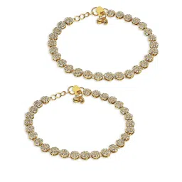 Oomph Gold Tone American Diamond AD Ethnic Anklets - Pair of 1 image 2