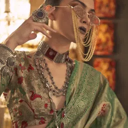 Elora Green Silk Woven Saree With Unstitched Blouse image 2