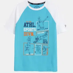 Jockey Kids Scuba Blue & White Cotton Printed T-Shirt image 2