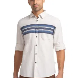 Parx Blue Pure Cotton Slim Fit Striped Shirt-image-19