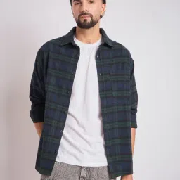 Chimpaaanzee Men Navy & Green Oversized Fit Shirt-picture-29