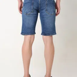 Spykar Blue Regular Fit Distressed Denim Shorts image 2