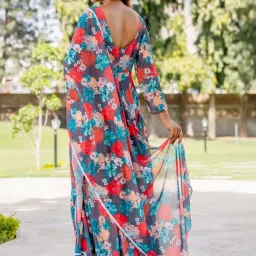 HOUSE OF JAMOTI Grey Printed Anarkali Kurta With Dupatta image 2