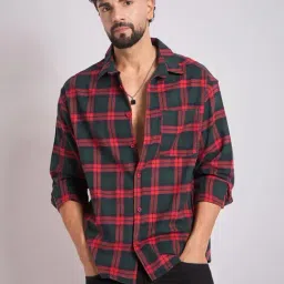 Chimpaaanzee Men Green & Red Oversized Fit Shirt-image-28