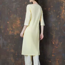 Melange By Lifestyle Yellow Cotton Regular Fit Embroidered Kurta image 2