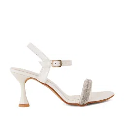 Scentra Women's White Ankle Strap Stilettos image 2