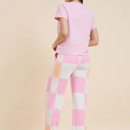 Sweet Dreams Pink & White Cotton Chequered T-Shirt Pyjama Set image 2