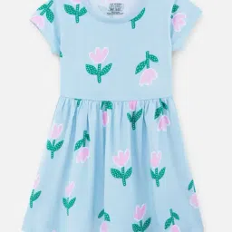 Nap Chief Girls Light Blue Cotton Relaxed Fit Printed Casual Dress-picture-13