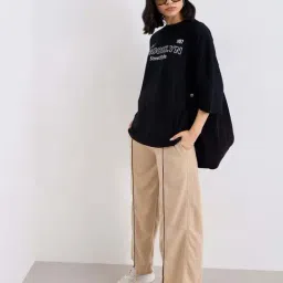 Styli Beige Cotton Wide Leg Fit Trousers image 3