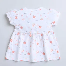 Bumzee Kids White & Peach Cotton Printed Frock image 2